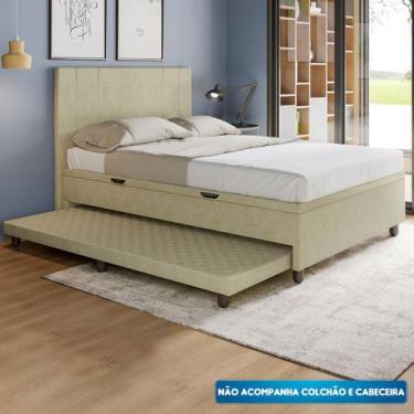 Imagem de Base Cama Baú Casal com Cama Auxiliar c/colchão conjugado Veludo - Sky