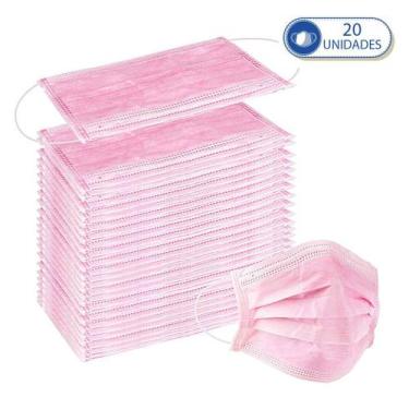 Imagem de 20 Unidades de Máscaras Cirúrgicas Descartáveis Rosa Claro Feminina - 