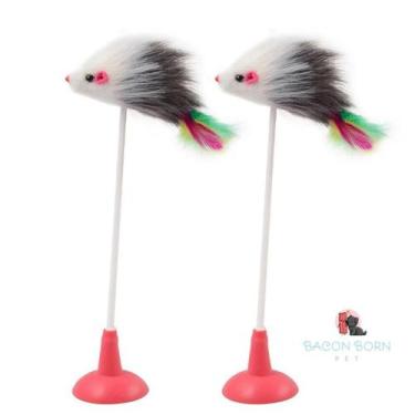 Imagem de 2 Brinquedo Varinha Com Ventosa Interativo Divertido Para Gatos Kit 2 