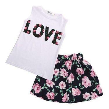 Imagem de Conjunto Infantil Criança Menina Saia Florida + Blusa Love - anjo da m