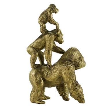 Imagem de Gorilas Dourados Famíla 27.5cm - Enfeite Decorativo Resina - Taimes