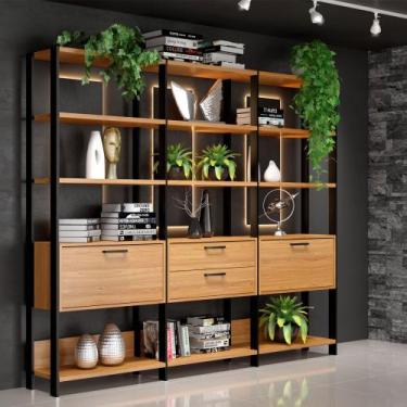 Imagem de Kit com 3 Estantes Multiuso 2,16m Prateleiras Porta Gavetas 100% MDF E