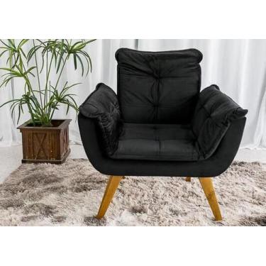 Imagem de Poltrona Decorativa Opala Veludo Premium Preto - Veneza Estofados 