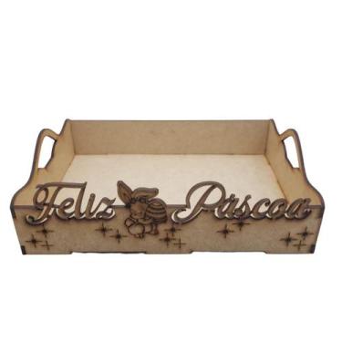 Imagem de Cestinha bandeja de páscoa MDF Cru 25 x 7 x 18 - Garcia 3D, Marrom