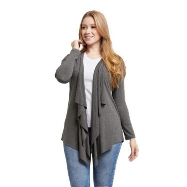 Imagem de Cardigan Feminino Casaco Kimono Com Bico Manga Longa - Wooks, P, Cinza