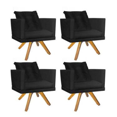 Imagem de Kit 04 Poltrona Lucia Confort Base Giratória Caramelo Com Almofada Sal