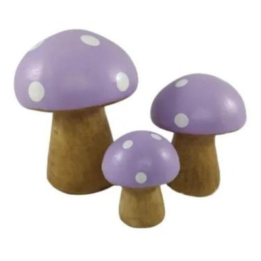 Imagem de Miniatura Trio Cogumelo Lilas Enfeite Decoracao Ceramica - Decore Casa