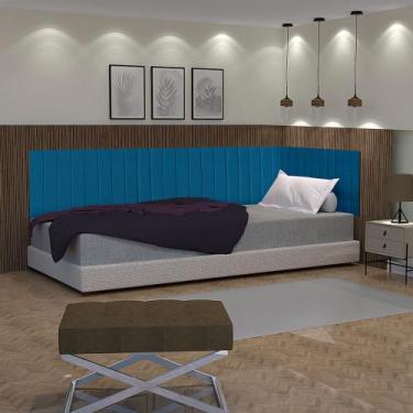 Imagem de Conjunto de cabeceira solteiro painel estofado suspenso lateral EM L f