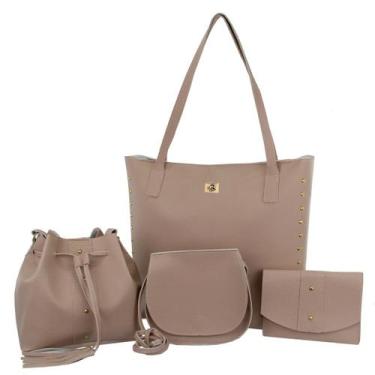 Imagem de Kit 4 bolsas feminina sacola média e necessaire - DuChico, Nude, UNICO