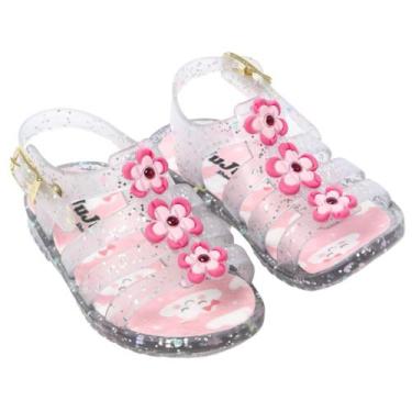 Imagem de Sandália infantil papete 3flores calçados menina juju shoes, Cristal g