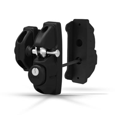 Imagem de Trava de porta de vinil Hardware Safetech, trava de dois lados, trava de porta com 2 ganchos de trava independentes, porta de cerca, de metal, de madeira, de vinil, para cercas de portões de vinil