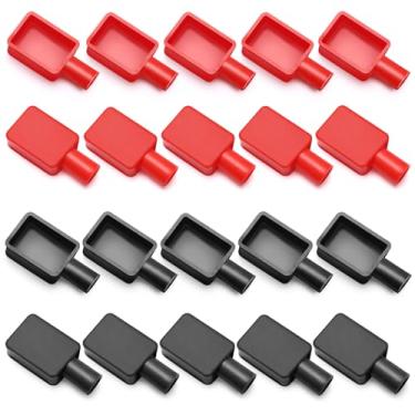 Imagem de 20 peças de tampas de terminais de bateria, protetor de terminal de bateria vermelha e preta, capas de borracha macia com isolamento negativo positivo para barcos, carros, bicicletas elétricas,