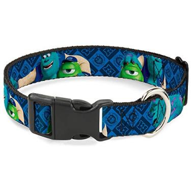 Imagem de Buckle-Down Coleira de plástico com clipe – Universidade Monstros Sulley e Mike Poses/Xadrezes Azul – 2,54 cm de largura – Serve para pescoço de 23 a 38 cm – Pequena