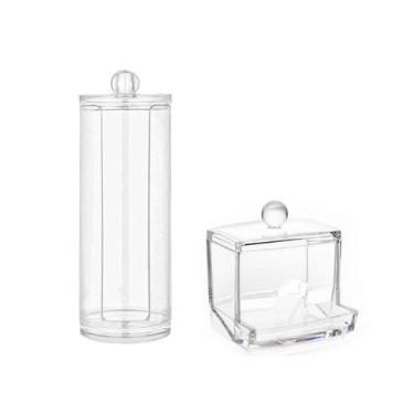 Imagem de Kit Porta Disco De Algodão Cotonete Acrílico Organizador Decoração Pen