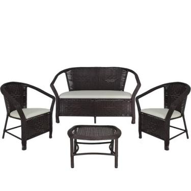 Imagem de Conjunto Namoradeira e 2 Mesa Navegantes com Assento Estofado e Fibra 