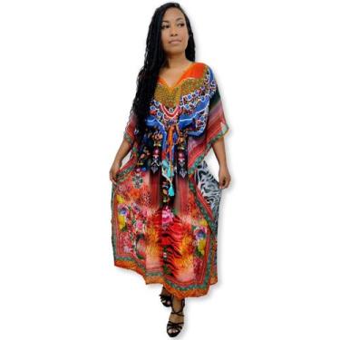 Imagem de Kaftan Longa Indiana Saída de Praia Estampada Luxo Boho Chic - Sarat M