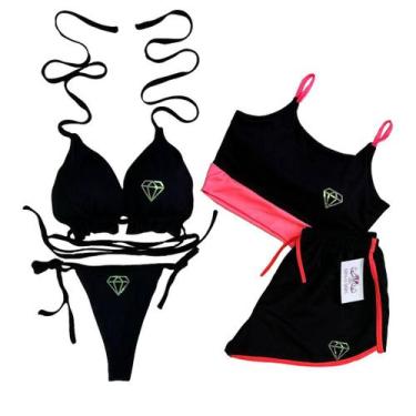 Imagem de Conjunto Biquini + Cropped com bojo e Short - Tornasolado - Gringas Mo