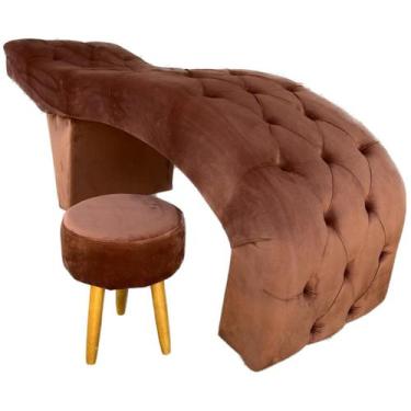 Imagem de Maca para Estética Luxo Veludo Terra Cota Capitone Estofados com Puff 