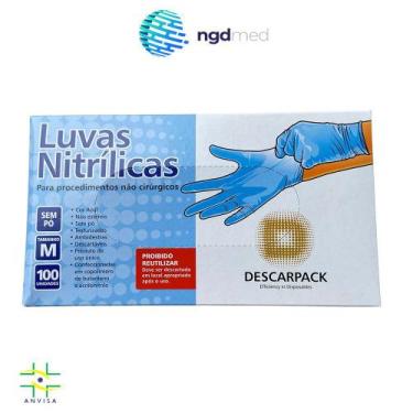 Imagem de Luva Nitrílica Sem pó Descarpack Azul - caixa com 100 unidades, P
