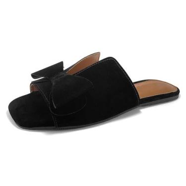 Imagem de Sandália Feminina Rasteirinha Laço Moda Verão Bico Folha Fino Dia a Di