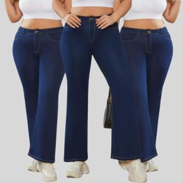 Imagem de KIT 3 Calças Flare Plus SizeJeans Feminina Boca de Sino Cintura Alta M