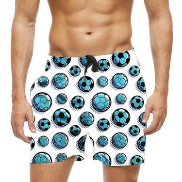 Imagem de Short Praia Shorts Banho Bermuda Verão Bola Futebol Cartoon Blue Azul 