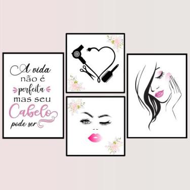 Imagem de Quadros Decorativos Cabelereira Salão Beleza - FlorEllas, Rosa, Quadro