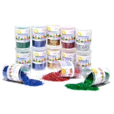 Imagem de Kit 12 Glitter Escolar PVC Metálico Pote 3g Lantecor  Purpurina  Brilh