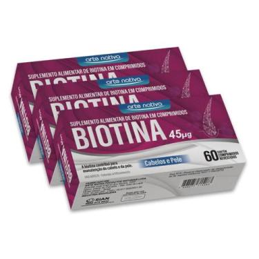 Imagem de Kit 3 Biotina 45µg Cabelos E Unhas 60 Comprimidos - Arte Nativa