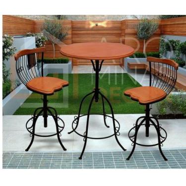 Imagem de Kit 2 Cadeiras + Mesa Rústica de Madeira e Ferro Preço Promocional - A