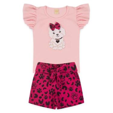 Imagem de Conjunto Verão Menina Rosa Blusa e Shorts Com Faixa Cachorrinha - Mole