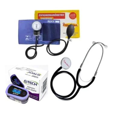 Imagem de Kit Esfigmomanometro + Oximetro + Estetoscopio Premium Gtech
