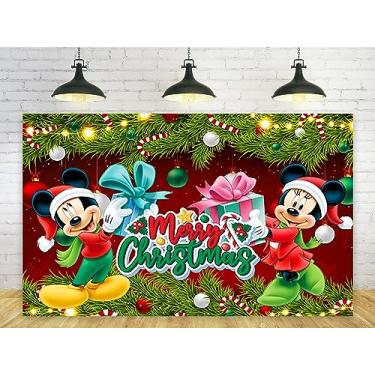 Imagem de Pano de fundo de Natal para Mickey Mouse Decorações de festa de Natal Fundo de Natal para decorações de mesa de bolo de festa Faixa com tema de Natal 1,5 x 0,9 m