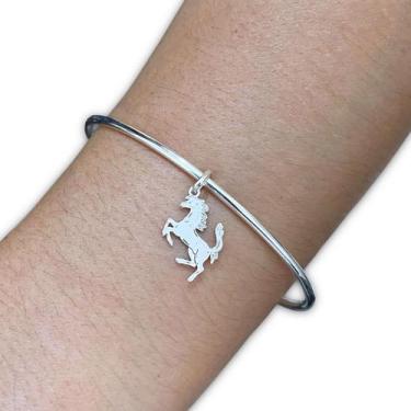 Imagem de Bracelete Pulseira Aro Redondo Pingente Cavalo de Prata 925 - Hakuna J