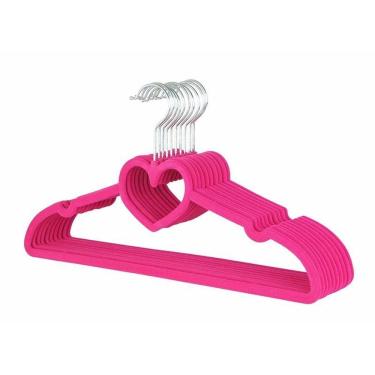 Imagem de Kit 20 Cabides Veludo Coração Fino Infantil Pink Topen Home