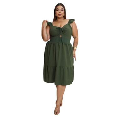 Imagem de Vestido Curto com Alça Babado em Tecido em Duna - Reyn Store, Verde mi