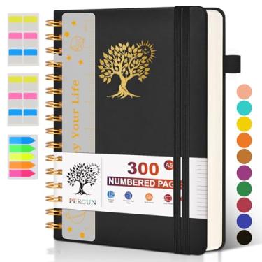 Imagem de Caderno espiral A5 de 300 páginas numeradas com papel grosso forrado, diário de couro profissional para escrita, trabalho, escola, homens e mulheres, caderno encadernado em espiral 15 x 21,6 cm,