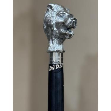 Imagem de Bengala de madeira vitoriana vintage, alça de cabeça de leão de latão, bengala legal para homens/mulheres, bengalas elegantes e elegantes para pai/mãe