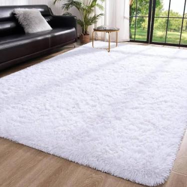 Imagem de Tapete Fofo Interior Pelúcia Macio Tapete para Sala de Estar Antiderrapante Durável Tapete para Meninas Quarto Quarto Infantil Carpetes, Branco, 90x150cm