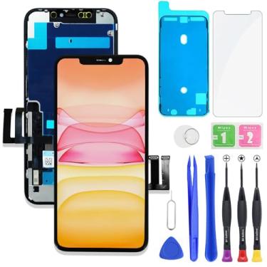 Imagem de HXAQGP Para iPhone 11 Tela LCD FHD Substituição 3D Touch Digitalizador Moldura Montagem Completa com Kit de Ferramentas de Reparo para 15.5 cm A2111, A2223, A2221+Adesivo Impermeável + Protetor de