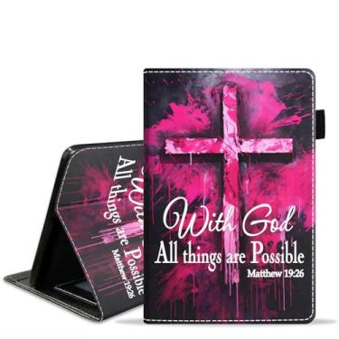 Imagem de stmedazm Capa para tablet Amazon Fire Max 11 (11 polegadas, 13ª geração, versão 2023), capa com suporte de couro PU premium com despertar/hibernar automático - versículo bíblico com citação da cruz
