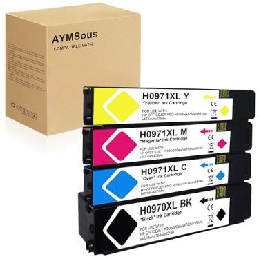 Imagem de AYMSous Cartucho de tinta 970XL 971XL de alto rendimento compatível com HP 970XL 971XL para impressora HP OfficeJet Pro X476dw X576dw X451dw X551dw X451dn X476dn (BK/C/M/Y 4-Pack)