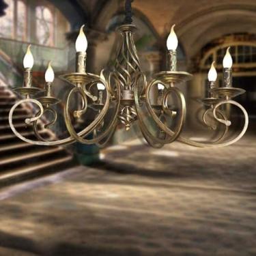 Imagem de Lustre clássico francês rústico, luminária pendente de bronze antigo, estilo country industrial, luminária pendente de metal retrô, lâmpada de teto vela E14, lâmpadas para sala de estar, sal