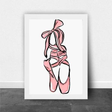 Imagem de Quadro Ilustração Sapatilha De Ballet 24X18Cm Moldura Branca