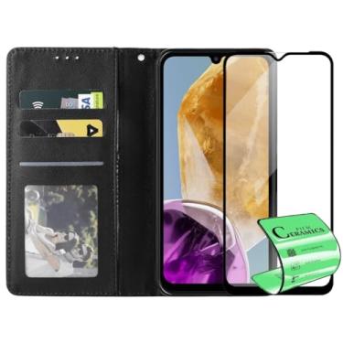 Imagem de Capa Carteira Premium Compatível Samsung Galaxy M15 com Película Cerâmica 9D, Preta