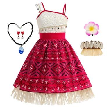 Imagem de OLLOKID Moana Costume for Girl Adverture 3pcs Set Ocean Princess Dress Cosplay Top Skirt Belt Outfit with Accessories (Moana Dress with Acc, 3T (Tag-110))