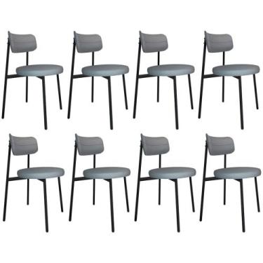 Imagem de Cadeira de Jantar Estofada Kit 8 Nyka M25 Linho Cinza CL - Mpozenato, 