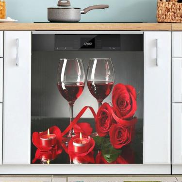 Imagem de Tampa magnética para máquina de lavar louça Exnundod Red Wine Rose 58,42x66,04cm