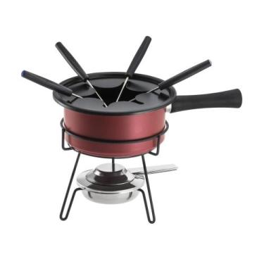 Imagem de Aparelho De Fondue Panela Antiaderente Vermelha Para Chocolate Queijo 