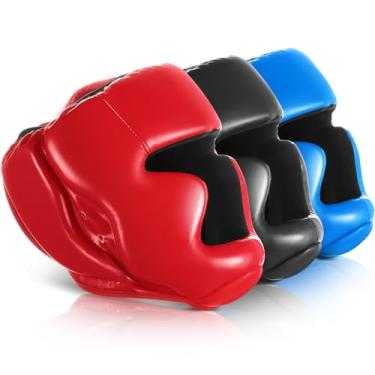 Imagem de Jenaai 3 peças de arnês de boxe ajustável acolchoado protetor de cabeça de segurança MMA treinamento Sparring Kickboxing Muay Thai artes marciais karatê Taekwondo capacete de boxe para adultos, homens